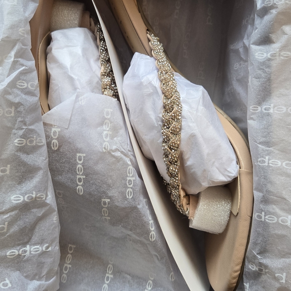 Brand New Bebe Tan and Silver Braided Sandals - Picture 5 of 7
